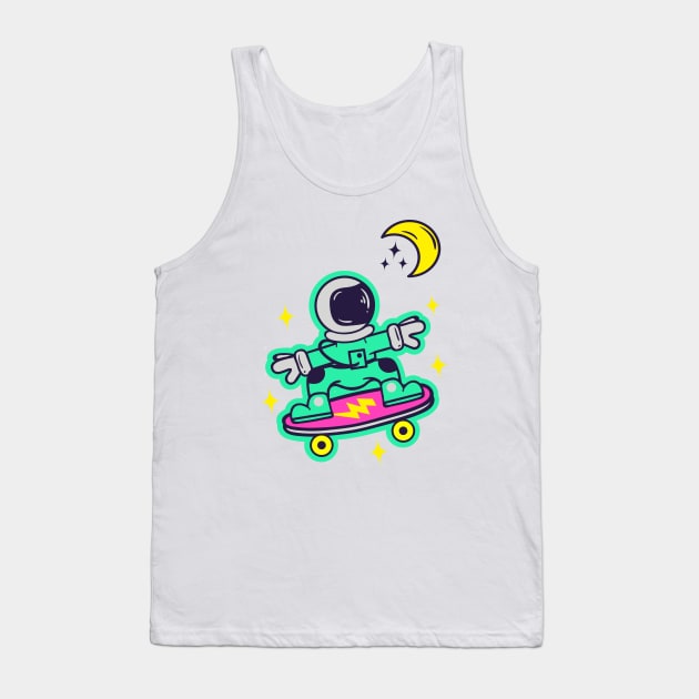 Space Man On Board Skateboarding On Space Tank Top by rjstyle7